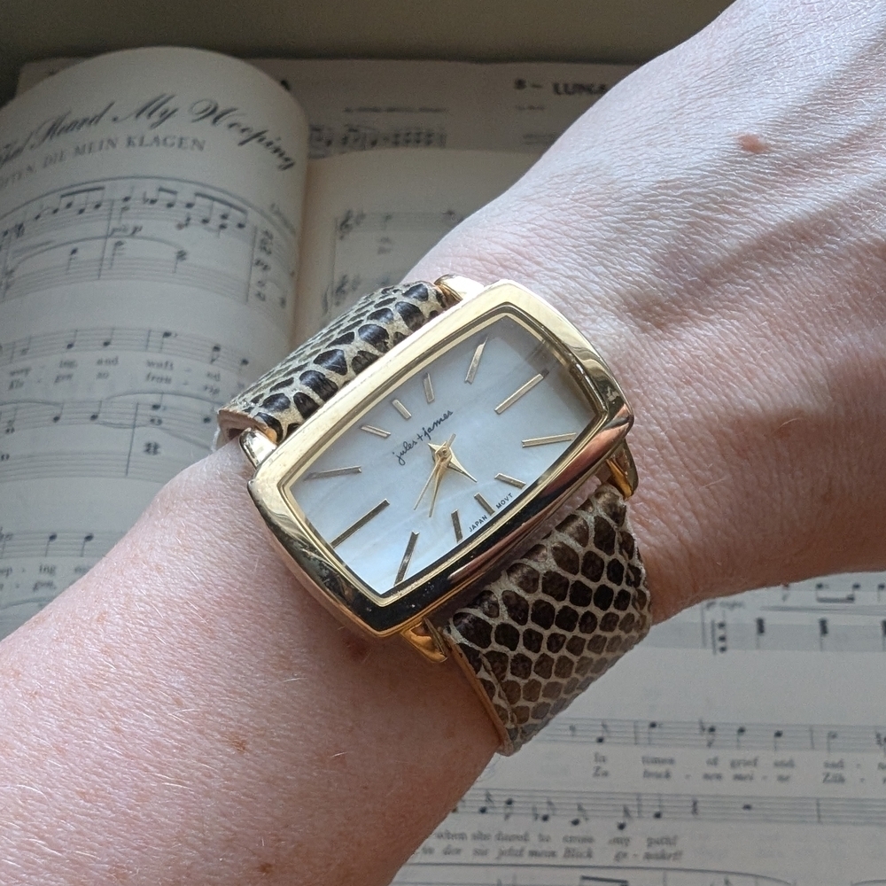 Jules And James gold Watch with Snake Print Strap